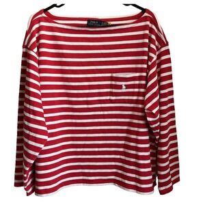 Polo Ralph Lauren Women's Striped Boatneck Mariner Tee | White/Red | XL